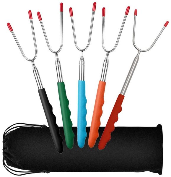 TUWENA Grillspieß 5 Stück Grillspieße Teleskop, Edelstahl 30-115cm, BBQ Grillgabel (5-St), Lagerfeuer Grillstab, Grillbesteck Set für Camping Grill Gartenparty