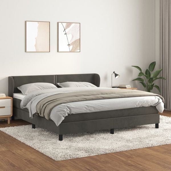 vidaXL Boxspringbett mit Matratze Dunkelgrau 180x200 cm Samt 3127446