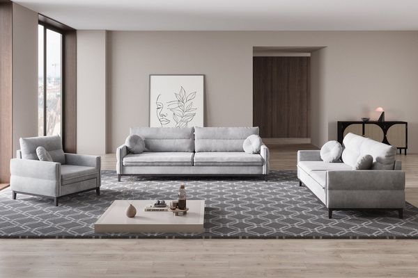 MOEBLO Polstergarnitur ESTELA 3+2+1, (Stoff Samt (Velour) Glamour Wohnlandschaft Sofa Couch Garnitur, Polstermöbel-Set Ohrensofa 3 Sitzer, 2 Sitzer und Sessel)