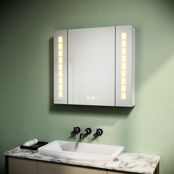 SONNI Spiegelschrank Dreifarbiger LED-Badezimmerspiegelschrank mit Antibeschlag-Funktion Aluminium mit Touch-Bedienung und integrierter Rasierersteckdose