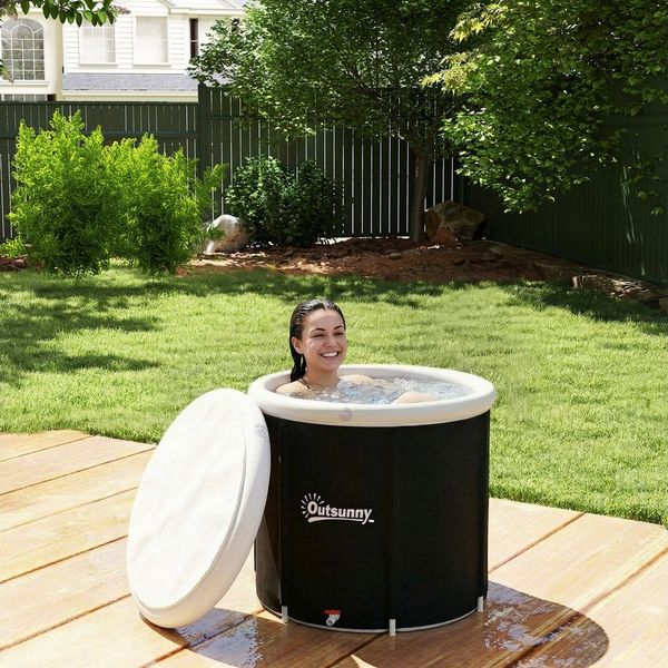 Outsunny Rundpool 280L Eisbad mit 3 Isolierschichten Abdeckung (aufblasbare Eistonne, 1-tlg, Ø78 cm Faltbare Eisbadewanne), für Sportler Anfänger Schwarz