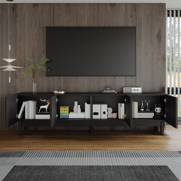 TV-Schrank Schwarz 169 x 34 x 45.5 cm,mit 4 Türen und Stauraum