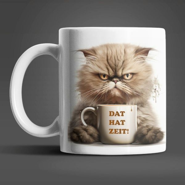 WS-Trend Tasse Katze DAT HAT ZEIT Kaffeetasse Teetasse 325 ml Lustiges Design, 1-tlg, Keramik, Geschenkidee
