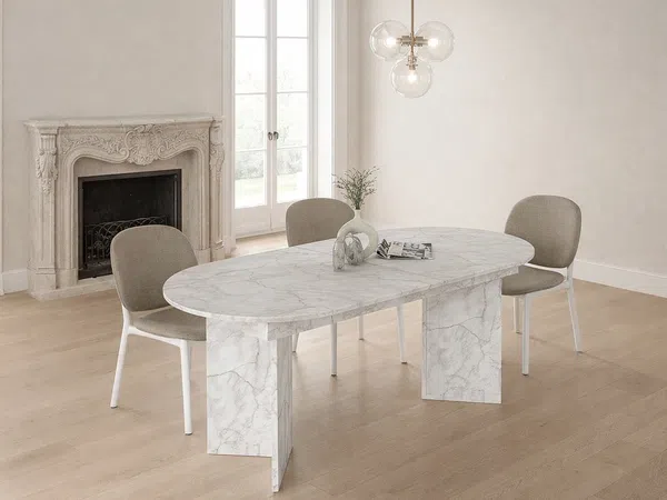 Vente-unique - TOPANIA Esstisch Holz, Platte Weiß - B 89,4 cm x H 78 cm x L 180 cm220 cm260 cm