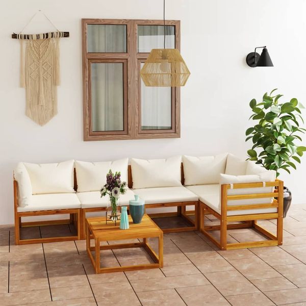 vidaXL 6-tlg. Garten-Lounge-Set mit Auflagen Creme Massivholz Akazie 3057656
