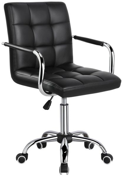 Yaheetech Bürostuhl Schreibtischstuhl Drehstuhl Drehocker Bürohocker mit Rollen, Arbeitshocker mit abnehmbare Armlehnen,höhenverstellbar 48-62 cm aus Kunstleder Schwarz