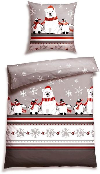Schiesser Feinbiber Bettwäsche Set Dida mit coolem Winter-Print, Farbe:Grau und Weiß, Größe:135x200 cm