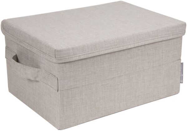 BIGSO kleine Aufbewahrungsbox mit Deckel und Griff – Schrankbox aus Polyester und Karton in Leinenoptik – Faltbox für Kleidung, Accessoires, Spielzeug usw. – beige