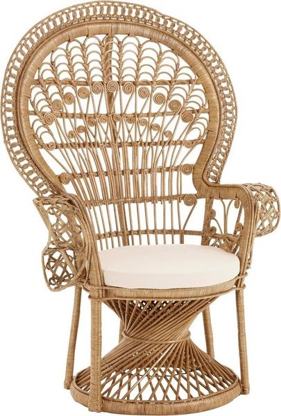 Pfauenthron aus Rattan grau mit Kissen