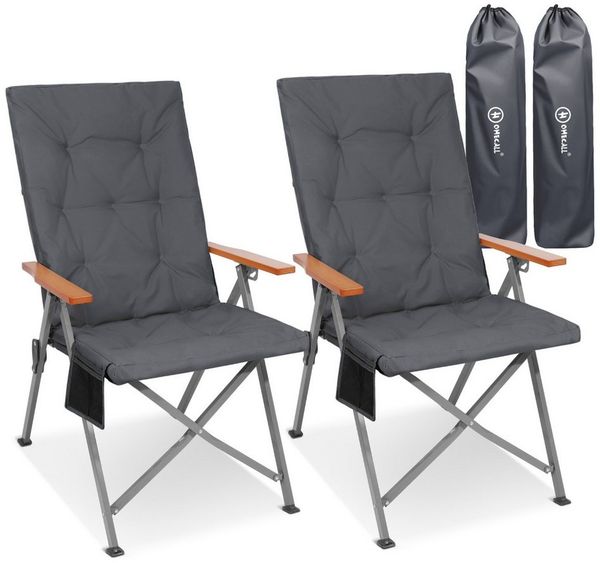 HOMECALL Campingstuhl Faltbar Hochlehner Luxus Klappstuhl mit 4,5cm Dicke Gepolstert (150kg Belastbar mit 3 Positionen Verstellbar Angelstuhl, 2 St), für Garten Balkon Wohnmobil