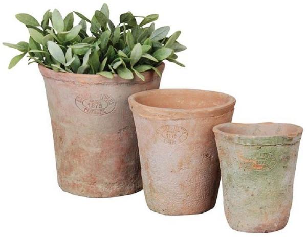 Aged Terracotta Blumentopf 3er Set Übertopf Umtopf rund verschieden groß Garten