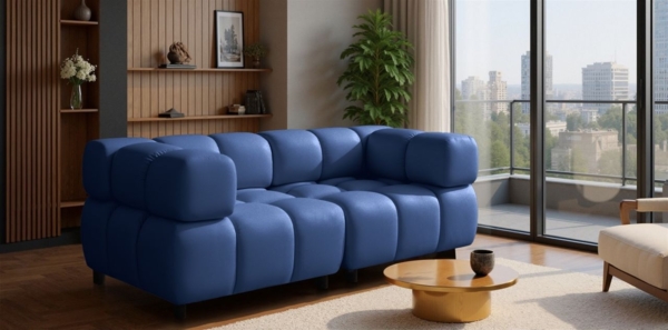 Sofa Designersofa FLOW 2-Sitzer in Stoff Bluvel Blau