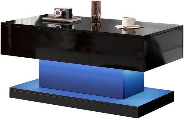 Couchtisch 100 x 50 x 45 cm, hochglänzend, mit hydraulisch anhebbarer und seitlich verschiebbarer Platte Bild 7