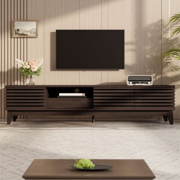 TV-Lowboard 170 x 35 x 40 cm aus Spanplatte in Natur-Holzoptik mit 3 Türen & Schublade