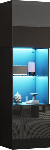 HAUSS SPOLE Vitrine Hochglanz Lagerschrank mit LED-Beleuchtung, 1 Glasboden schwarz (Highboard, Aufbewahrungsschrank, Hochschrank, Lagerschrank , 1-St, 1 Glasboden, 2 Türen) Hochglanz Vitrine, mit LED-Beleuchtung