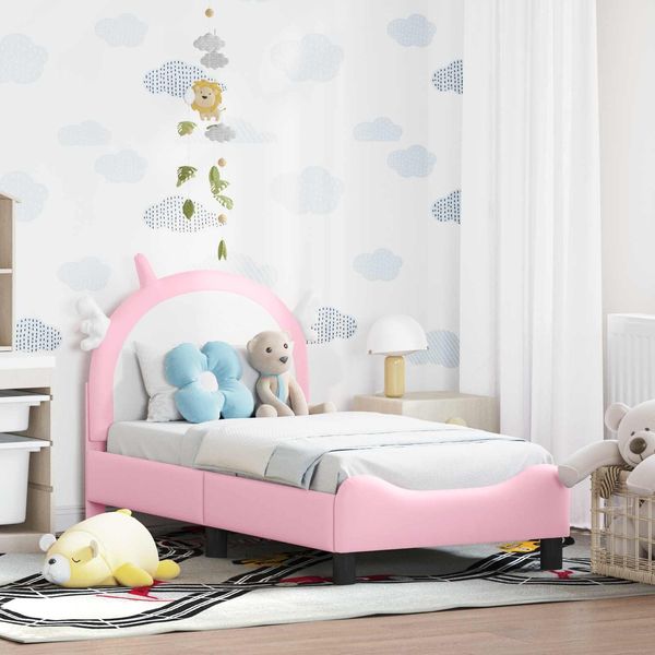 vidaXL Kinderbettgestell mit Kopfteil mit Kopfteil Rosa 70 x 140 cm PU 42011229