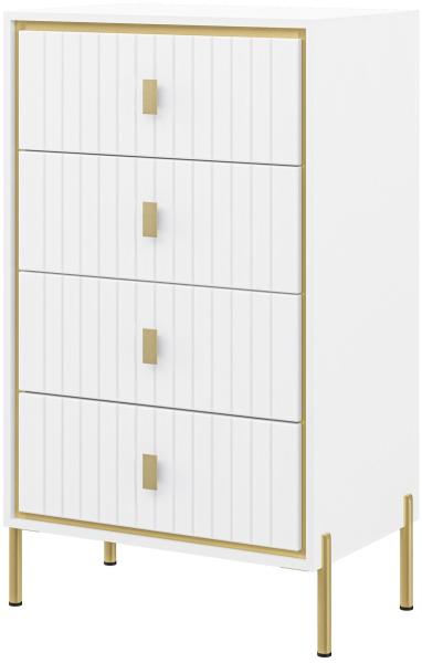 Kommode Schubladenkommode Luxor 71x45x114cm polarweiß Hochglanz Gold