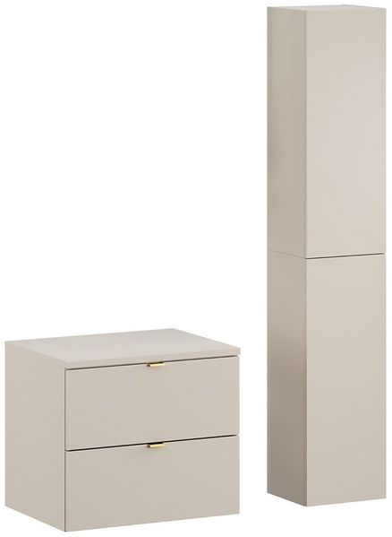 Lomadox Badmöbel-Set DURANGO-56, (Spar-Set, 2-St, Waschtischunterschrank Hochschrank), Unterschrank 60cm breit, kaschmir, versch. Griffvarianten