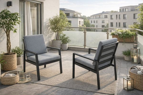 MeXo Gartenlounge-Set Lounge Gartenmöbelset Aluminium Wetterfest, (Gartensessel Outdoor, 2-tlg, 2 x Sessel, 4 x Kissen), wetterfest Sitzgruppe Balkonstuhl für 1-2 Personen