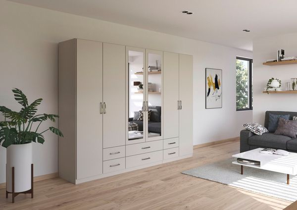 rauch Kleiderschrank Schrank Garderobe Ankleide GAMMA Breiten 91/136/181/226/271/315/360 cm (in 3 Ausstattungen BASIC/CLASSIC/PREMIUM (inkl. SOFT-CLOSE-Funktion) verschiedene Griff-Varianten, mit Spiegel TOPSELLER MADE IN GERMANY