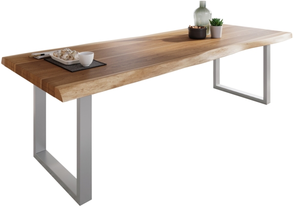 Esstisch Baumkante massiv Akazie Natur 280 x 100 U-Gestell silber ATLAS 140112641