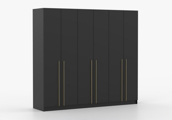 imoebel24 Drehtürenschrank ROSA 6D 230 cm - Schwarz / Gold