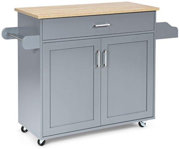 Kücheninsel-Wagen rollender Aufbewahrungswagen großer Schrank 116 x 40 x 85 cm Grau + Natur
