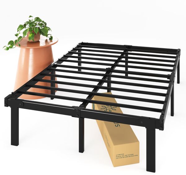 Zinus Caleb Bett 150x190 cm - Höhe 36 cm mit Stauraum unter dem Bett - Metall-Plattform-Bettrahmen - klappbarer Bettrahmen - Schwarz