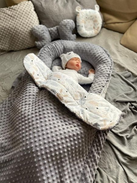 Loolay Bettnestchen MINKY/ Baumwolle BABYNEST Babykokon Geschenk Babyausstattung SETS, (MUSTER: HASE Beige/ Minky GRAPHIT, SOLO oder im SETS, 4-tlg, Neugeborene Nestchen, Babynestchen, Reisebett von LOOLAY), 100% Europäische Stoffe und Kleinserien-Nähe...