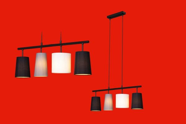 BRILONER - Pendelleuchte mit Lampenschirm aus Stoff, E27 Fassung, max. 40 Watt, Hängeleuchte, Hängelampe Esstisch, Esszimmerlampe hängend, Wohnzimmerlampe, Küchenlampe, 74x120 cm, Grau, Weiß, Schwarz