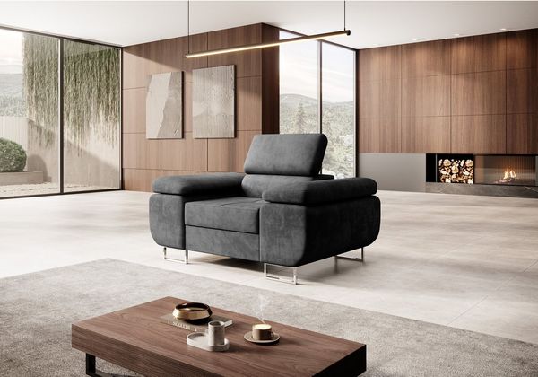 M-Punkt24 Big-Sofa Miami, mit verstellbaren Kopfstützen, Anthrazit, Grau, mit Kopfteilverstellung