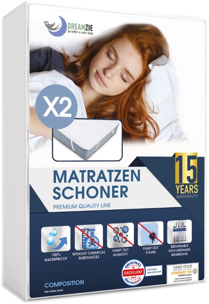 Dreamzie Matratzenschoner 90x190 cm Wasserdicht (2er-Set) Oeko-TEX Zertifiziert - Atmungsaktive Matratzenauflage Kinder