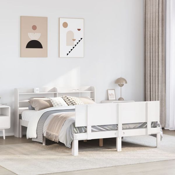vidaXL Bettgestell mit Kopfteil ohne Matratze Weiß 150x200 cm 3306830