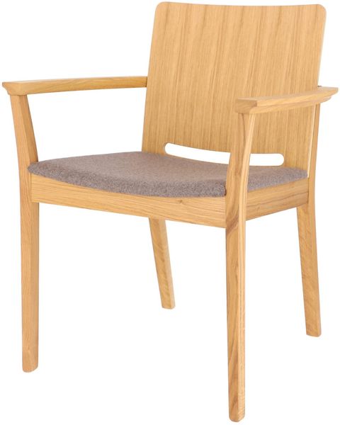 Armlehnstuhl Kelley aus Eichenholz, massiv geölt, moderner Stil, Sitz gepolstert mit Schurwolle, Farbe Eiche Natur