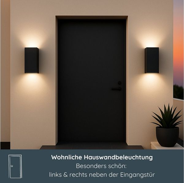 MeLiTec LED Wandleuchte LED Wand-Außenleuchte eckig 146-1 schwarz matt, Warmweiß, Up & Down-Leuchte, Edelstahl, Wandlampe eckig, Indoor Outdoor, IP44