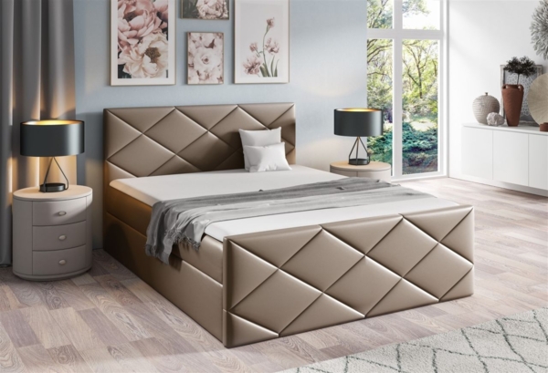 Boxspringbett Schlafzimmerbett KOSMOS 140x220 cm Kunstleder Madryt Cappuccino