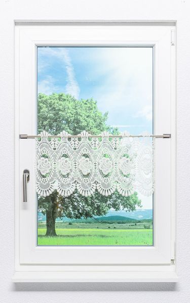 Scheibengardine Plauener Spitze - Blumenspitze #1W (BxH) 115,5cm x 32cm beige