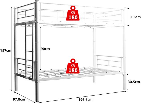 Metall Etagenbett konvertierbar,196.6x97.8x157 cm,Hochbett für Kinder, umwandelbar in 2 Einzelbetten, mit Leiter & Geländer Bild 10
