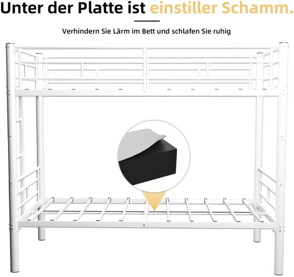 Metall Etagenbett konvertierbar,196.6x97.8x157 cm,Hochbett für Kinder, umwandelbar in 2 Einzelbetten, mit Leiter & Geländer Bild 9