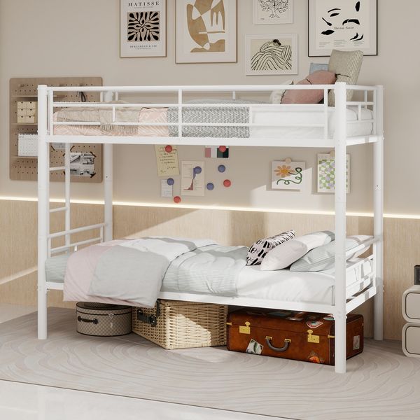 Metall Etagenbett konvertierbar,196.6x97.8x157 cm,Hochbett für Kinder, umwandelbar in 2 Einzelbetten, mit Leiter & Geländer