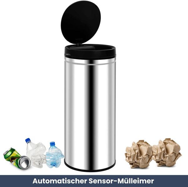 Sensor Mülleimer Küche 80L Edelstahl - Automatik Bewegungssensor Klemmring | Smarter Abfalleimer mit Deckel Müllbehälter Kücheneimer Bild 2