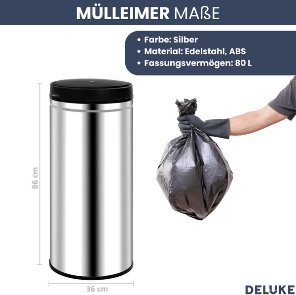 Sensor Mülleimer Küche 80L Edelstahl - Automatik Bewegungssensor Klemmring | Smarter Abfalleimer mit Deckel Müllbehälter Kücheneimer Bild 3