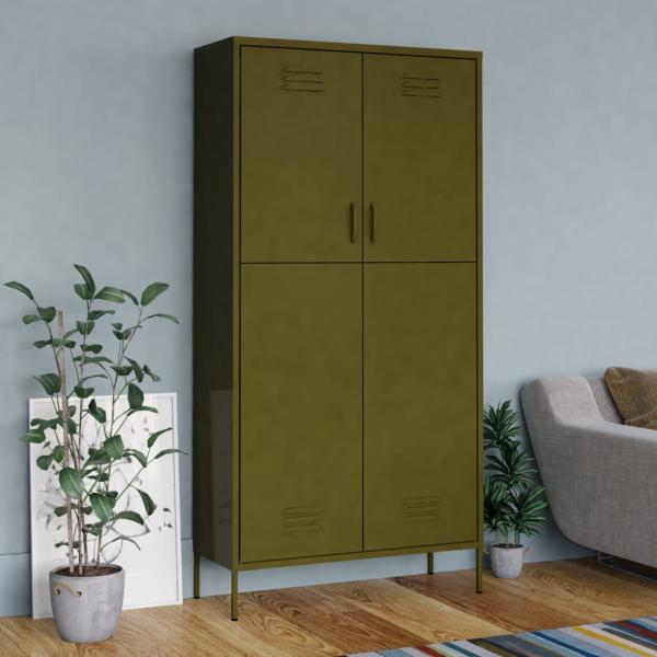 vidaXL Kleiderschrank, Stahl, Olivgrün, 90 x 50 x 180 cm Bild 2