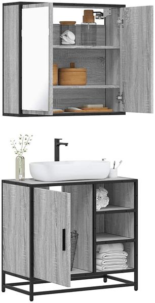 vidaXL 2-tlg. Badmöbel-Set Grau Sonoma Holzwerkstoff 3300908