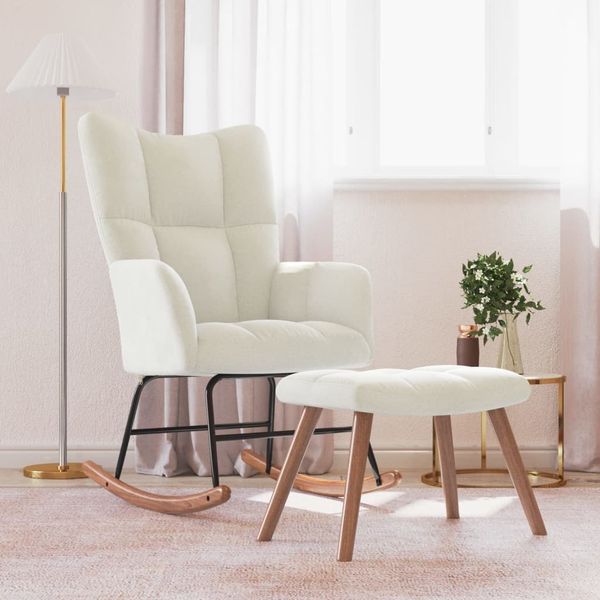 vidaXL Schaukelstuhl mit Hocker Cremeweiß Samt 328159