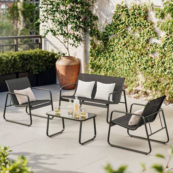Bealife Gartenlounge-Set 4er Set, 1 Tisch mit 1 Doppelstuhl 2 Einzelstühlen, Garten und Balkon