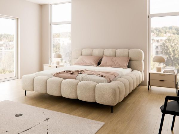 Compleo Polsterbett Doppelbett gepolstert mit Füßen, modernes Polsterbett BUBBLE, MADE IN EU