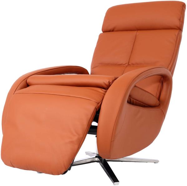 Relaxsessel HWC-L11, Design Fernsehsessel TV-Sessel Liegesessel, Liegefunktion drehbar, Voll-Leder ~ terracotta-braun