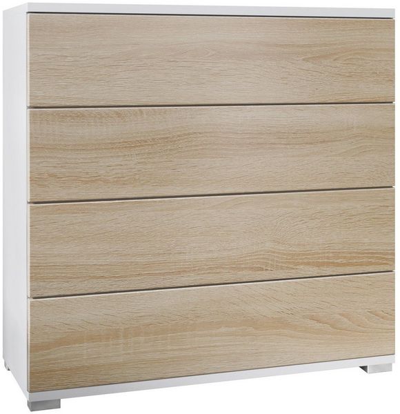 Vladon Kommode Pavos V3 (Sideboard, mit 4 Schubladen), Weiß matt/Eiche sägerau (76 x 76 x 35 cm)