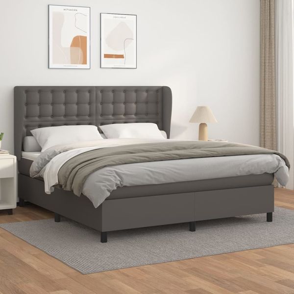 vidaXL Boxspringbett mit Matratze Grau 160x200 cm Kunstleder 3129043